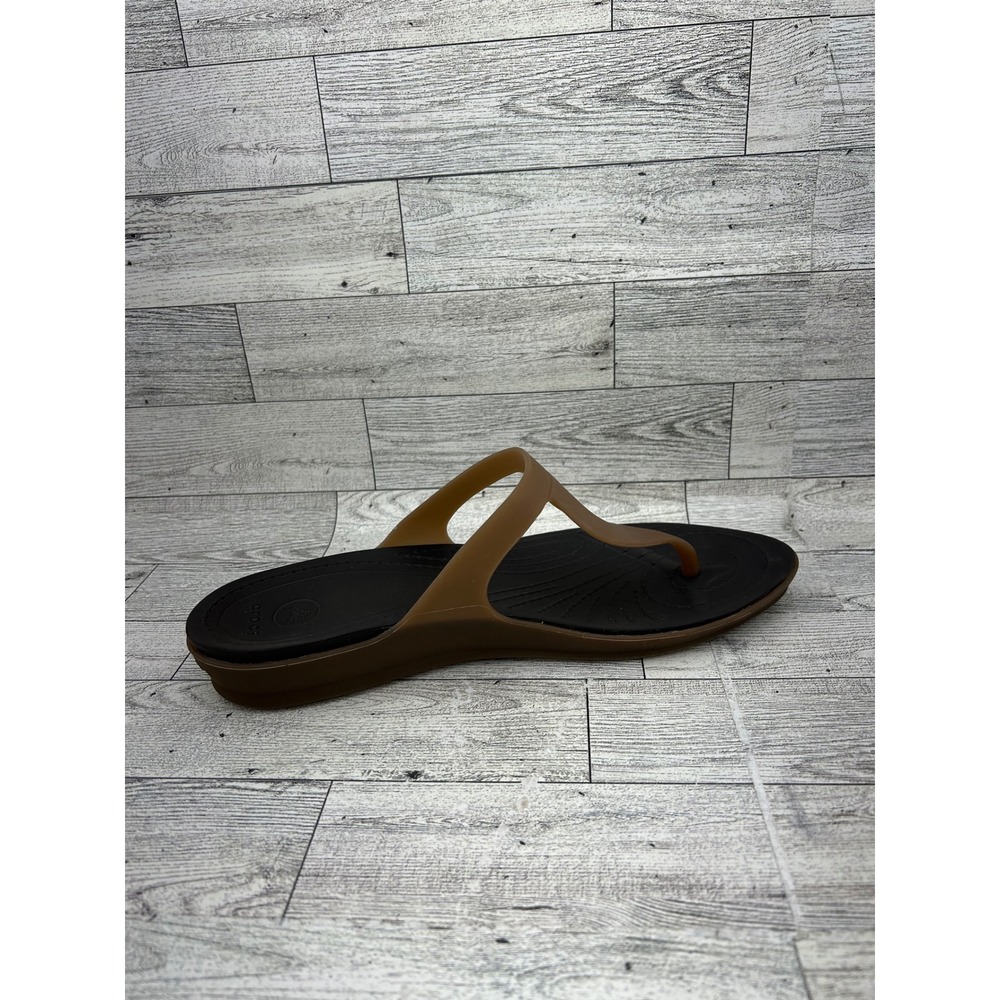 Crocs Really Sexi Flip Flop Wedge Sandals Women Sz 9 Espresso Tan Brown T-Strap‎ - Picture 9 of 11